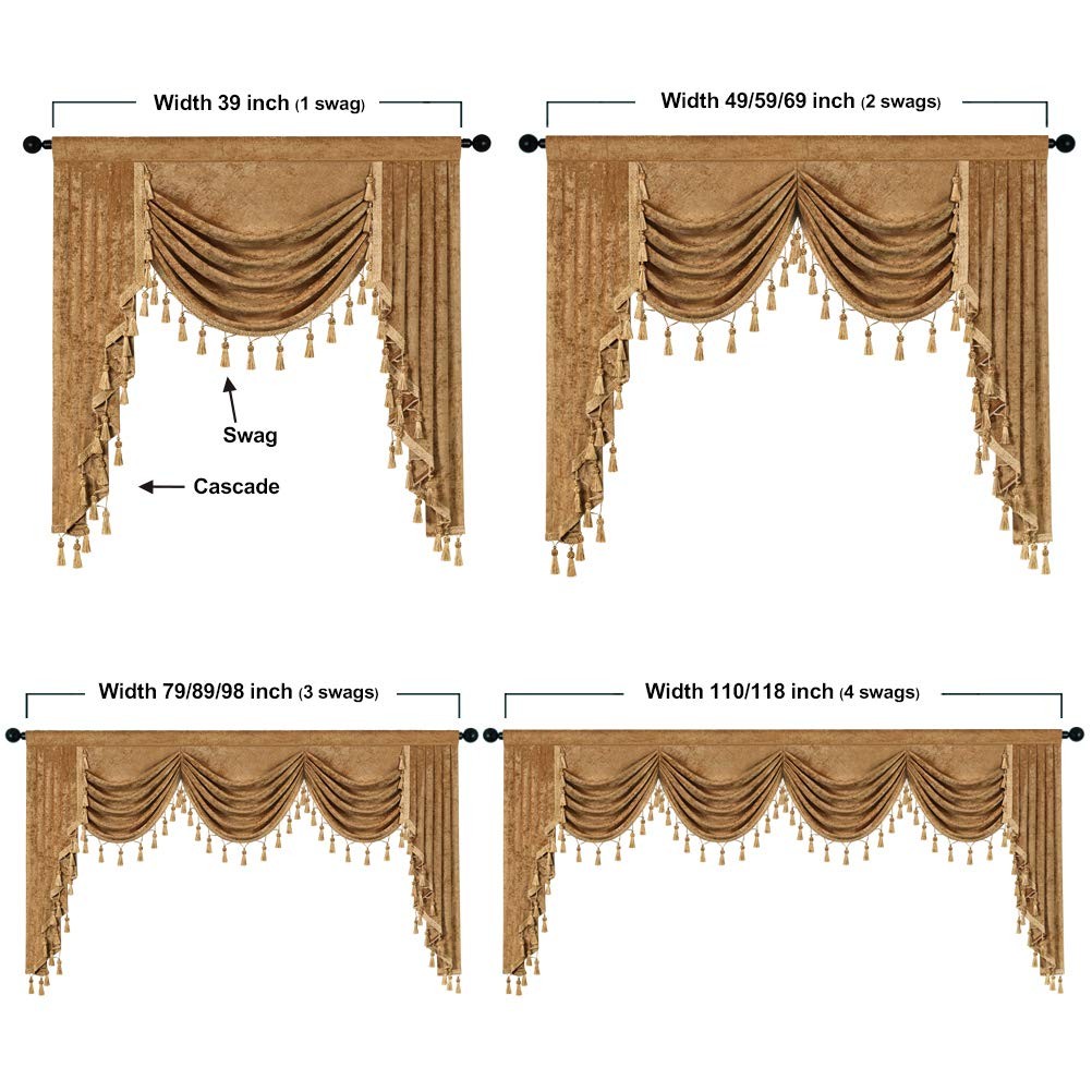 Elkca Thick Chenille Window Curtains Valance For Living Room Bronze Waterfall