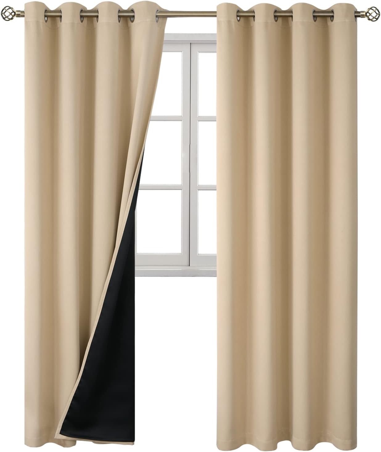 BGment 100% Blackout Curtains 108in Long 2 Panles Set, Thermal Insulated Beige