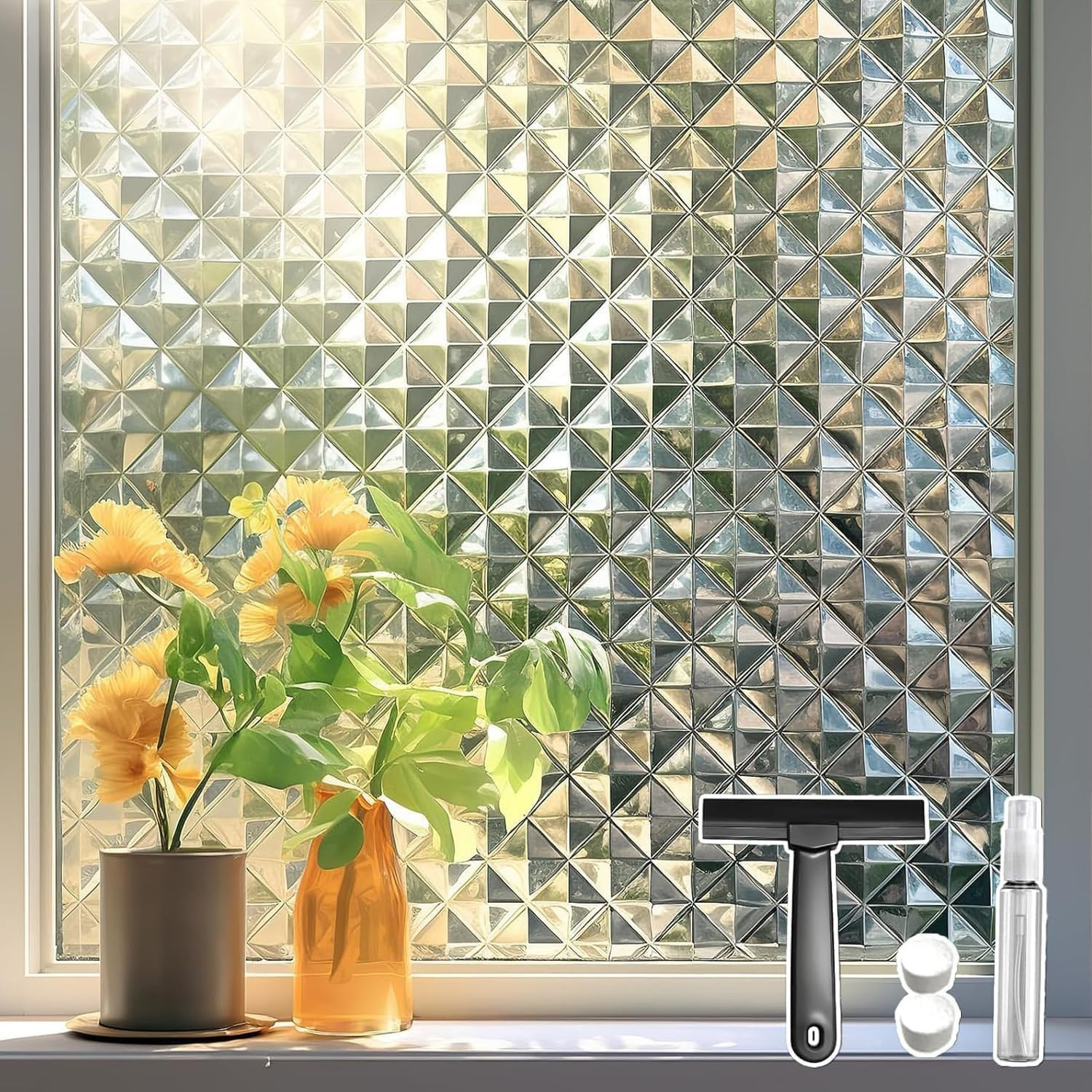 Window Privacy Film, Stained Glass Decorative Window Film, Static Cling Frosted