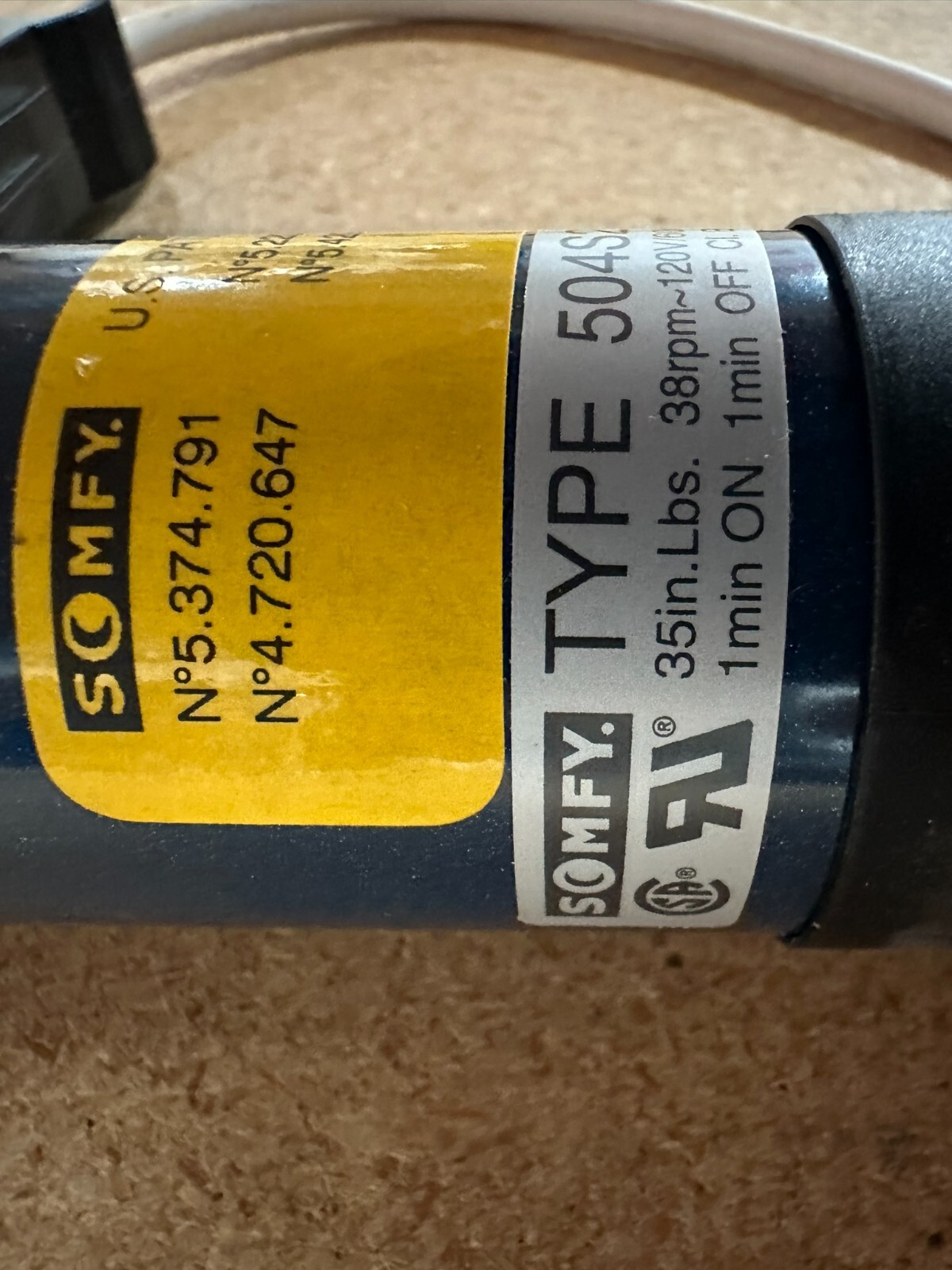 Somfy 504S2 RH 120v AC Roller Shade Motor
