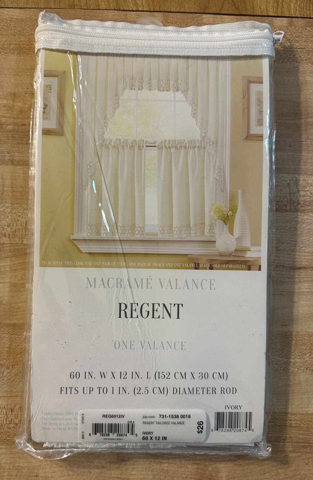 Regent Ivory Tailored Floral Macrame Valance Rod-Pocket 60″x12″