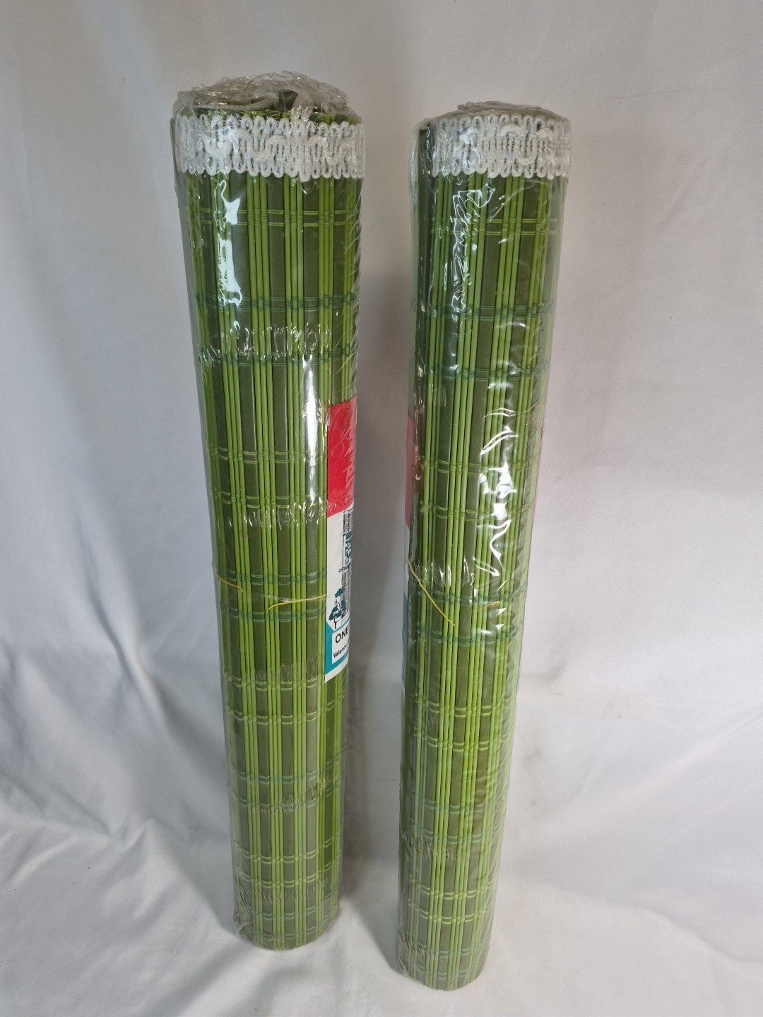 2~ NOS VTG WOVEN VINYL CAFE CURTAINS AVOCADO GREEN 24″L×48″W KMART COTTAGE BOAT