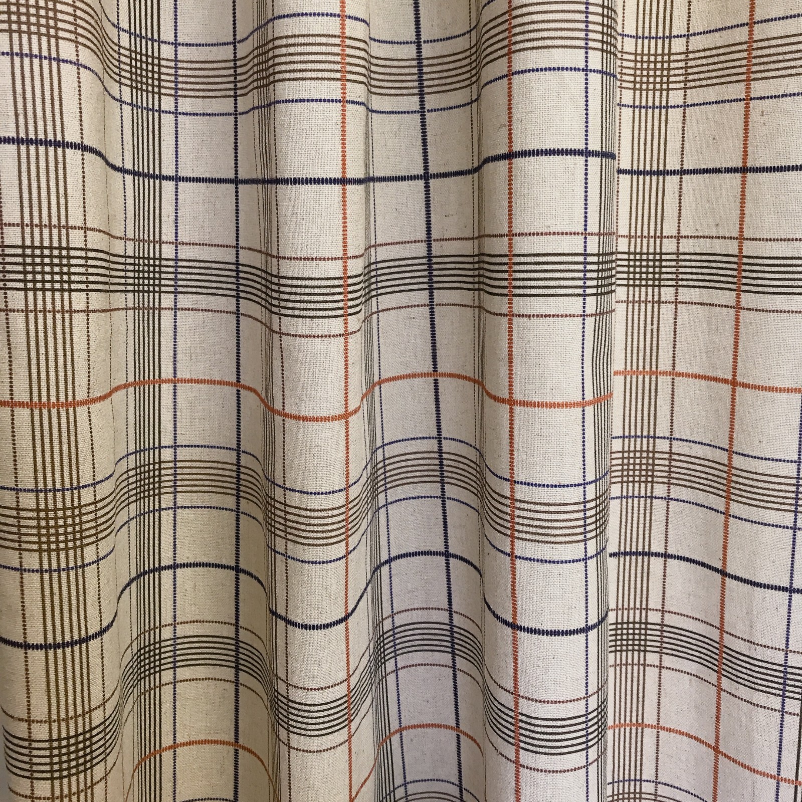 Handmade Linen Blend Windowpane Check Curtains Custom Beige Window Drapery Panel