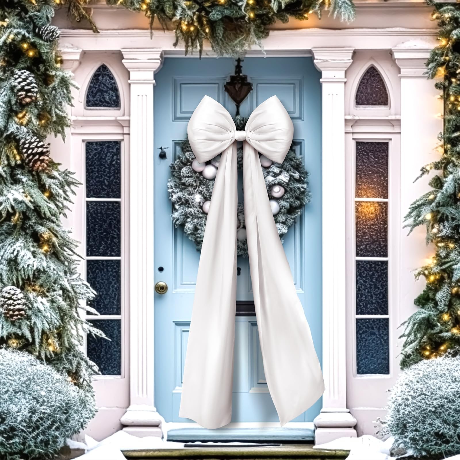 White Christmas Extra Large Satin Bows Giant Xmas Tree Topper Decor 20×47 In