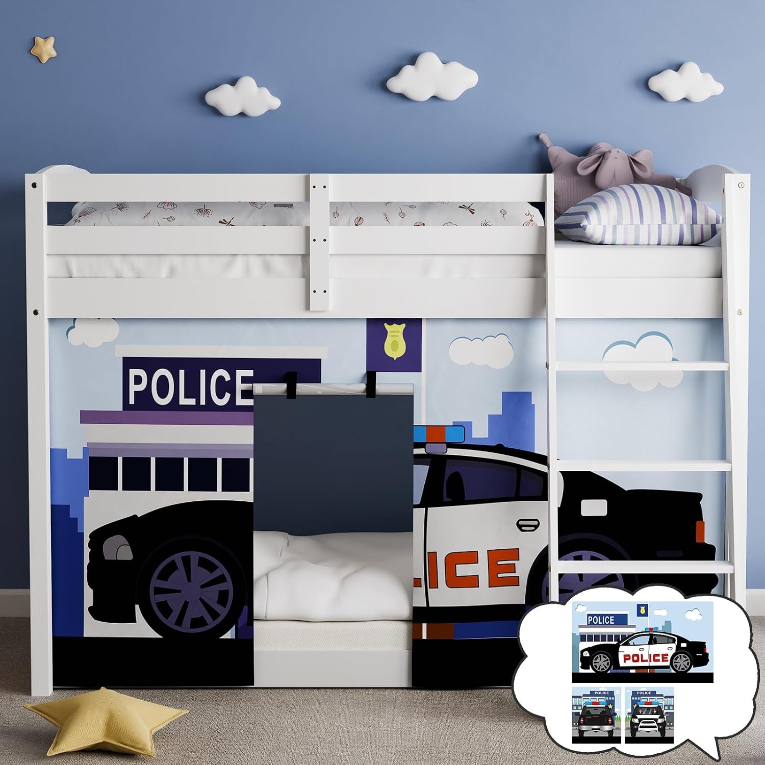 Police Car Bed Curtains – 33H Premium and Customizable Cartoon Loft Bed