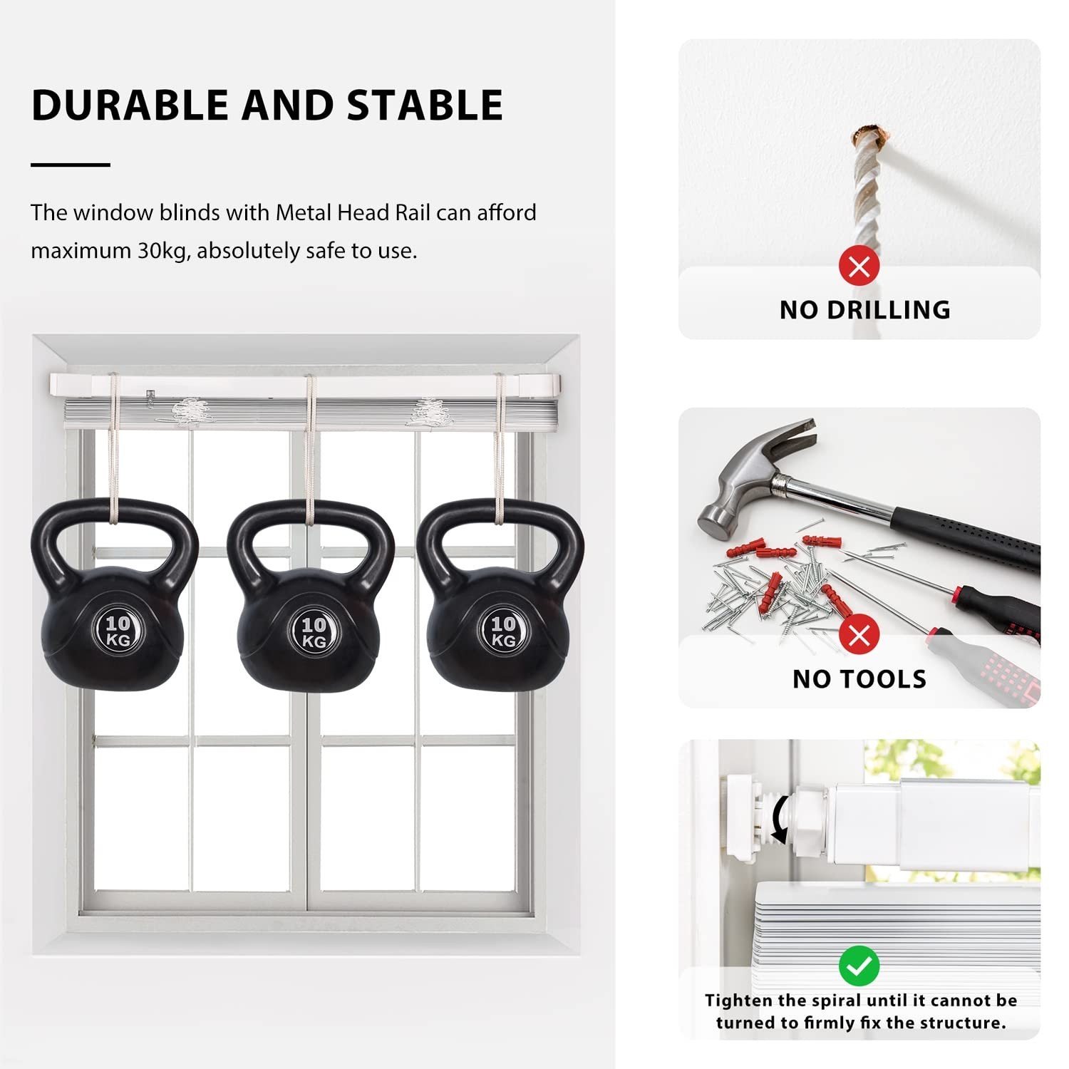 LazBlinds 27×64 Cordless No Drill Mini Blinds White Light Filtering Vinyl