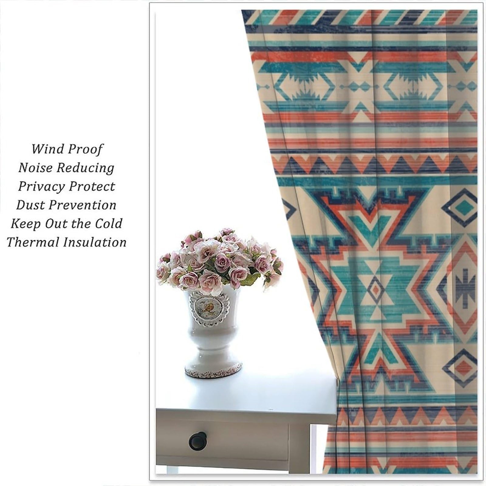Aztec Thermal Insulated Curtain, Native Western Fantasy Boho Tribal Southwest…