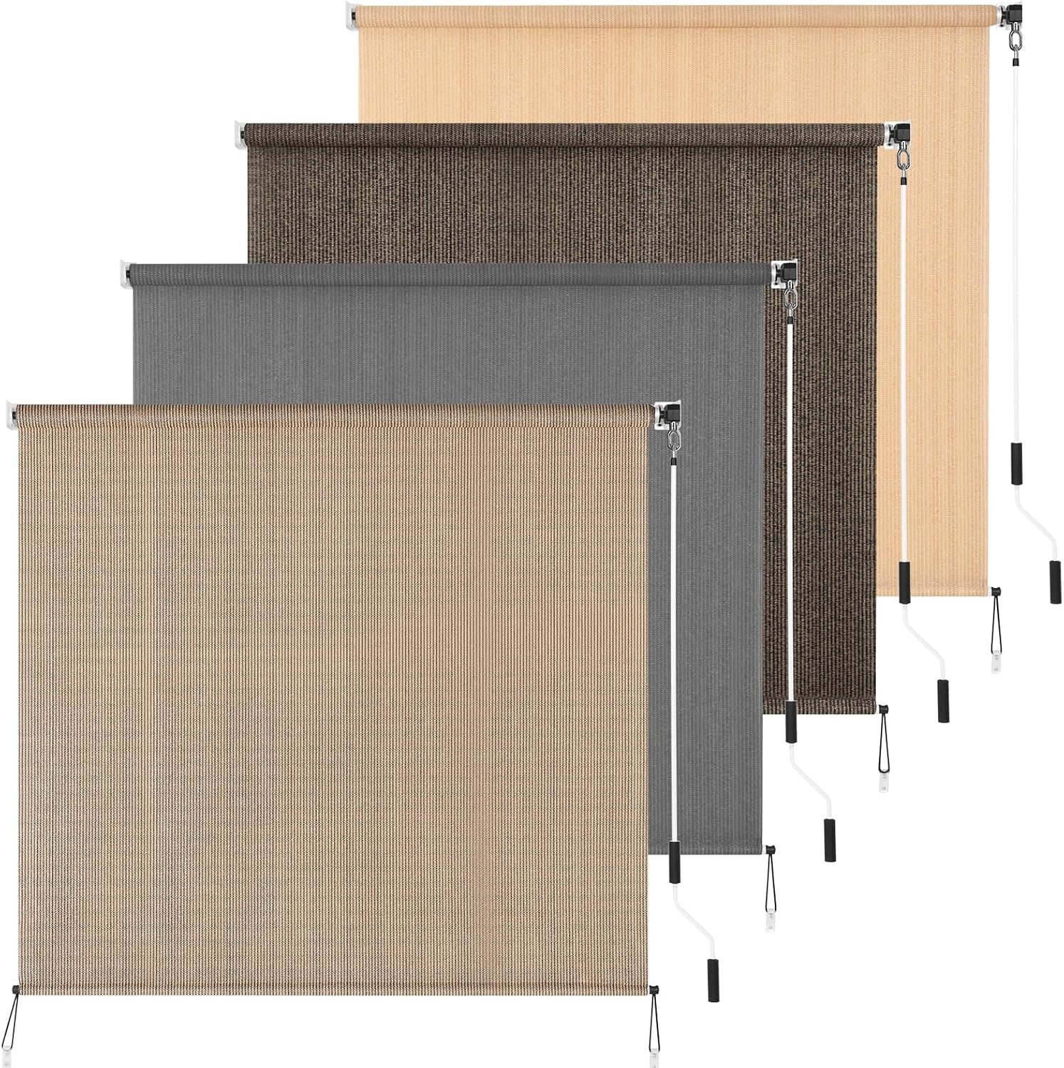 Outdoor Roller Shade 5′ W x 8′ L Cordless Patio Shades Roll Up Outdoors Blinds