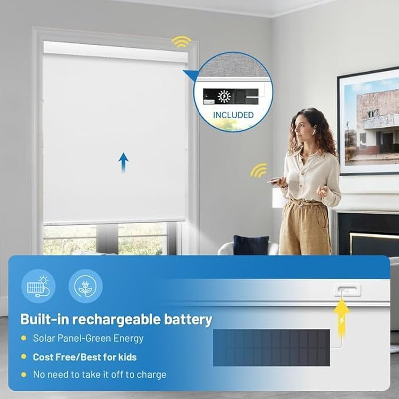 Smart Motorized Blackout Blinds with Remote & Free Solar Panels 35″x72