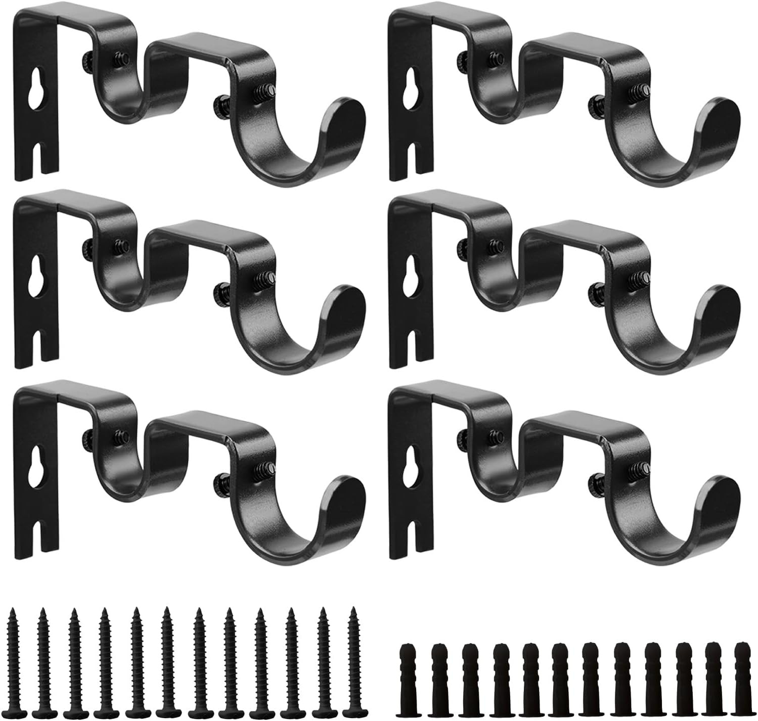Double Curtain Rod Bracket,6 Pack Metal Curtain Rod Holders for Wall,Sturdy Curt