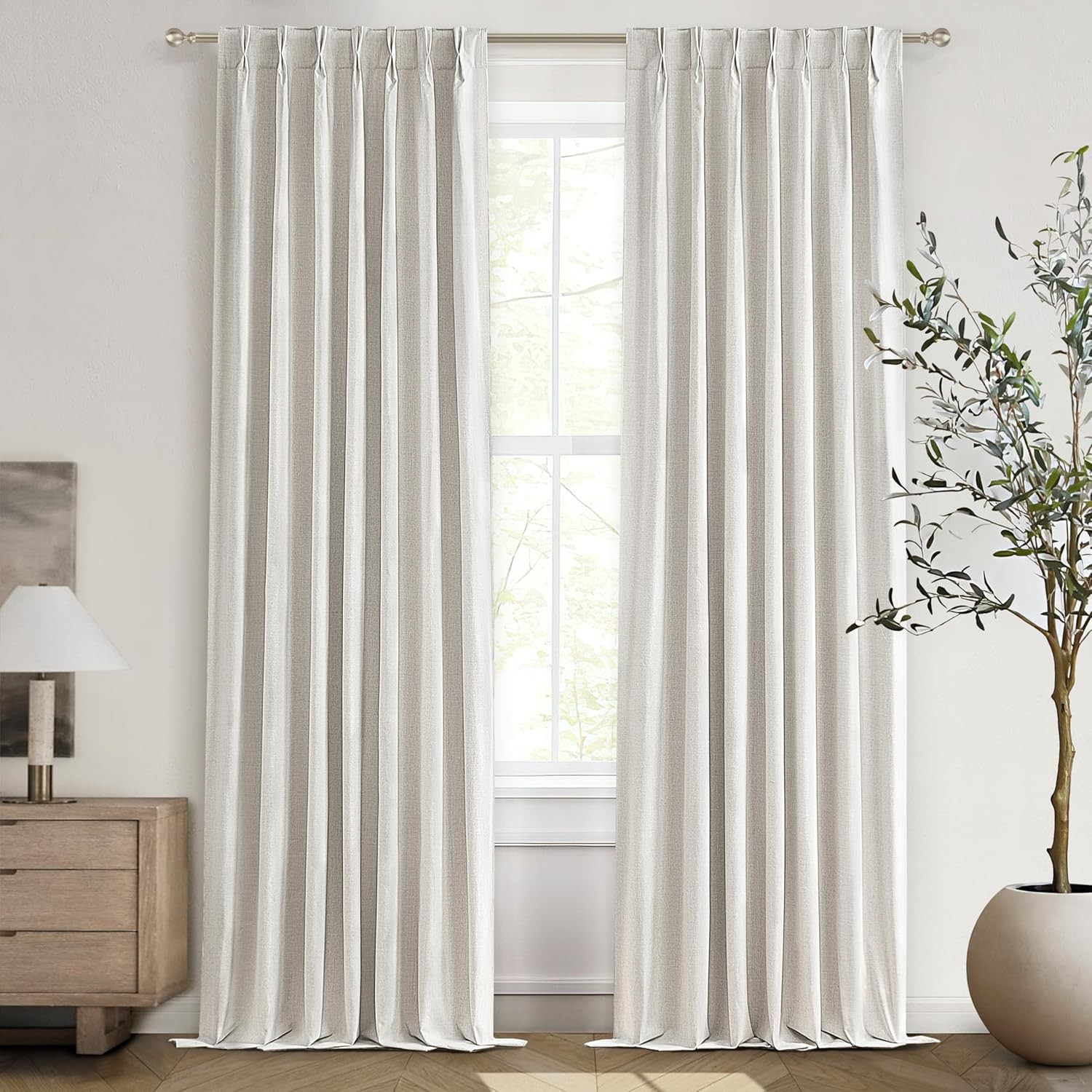 Neutral 10 ft Blackout Curtains 120 Inches Long,Linen Elegant Villa Cottage