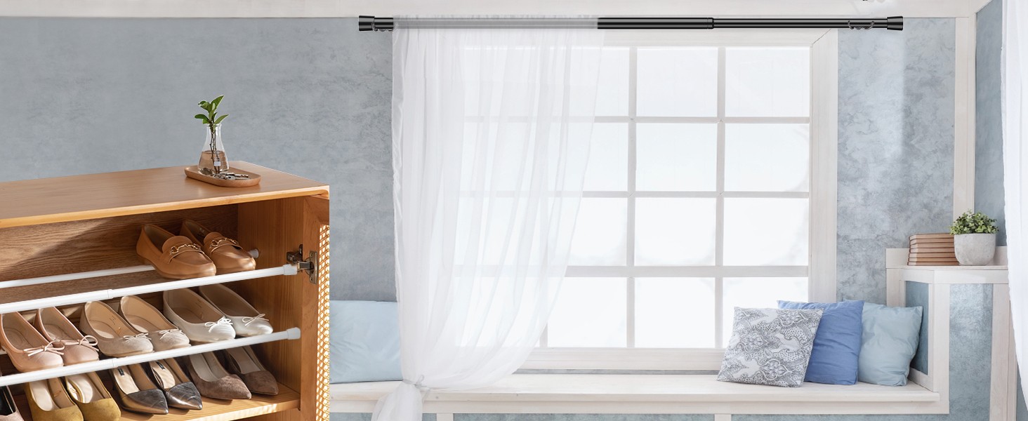 2pcs Spring Tension Rods Adjustable 26 to 39 inch Small Tension Curtain Rod No