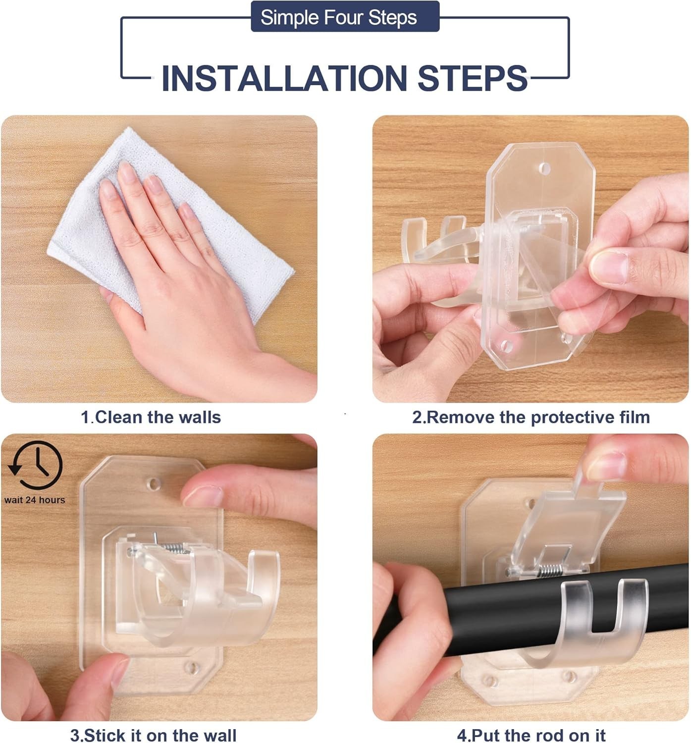 Easy Installation 8PCS Adjustable Curtain Rod Clips, No Drilling Required