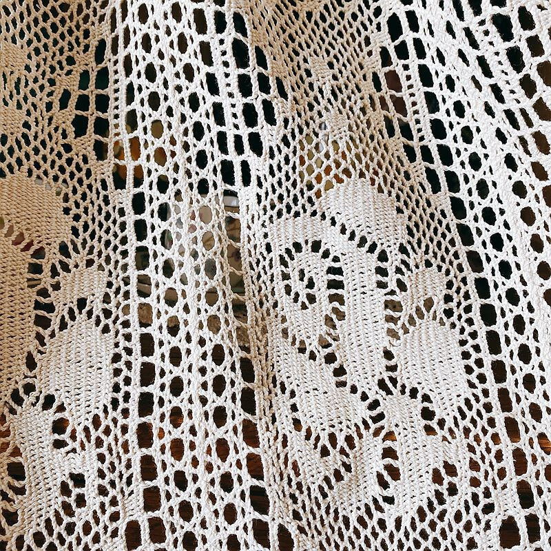 Rustic Farmhouse Hand Crochet Lace Cafe Curtain Valance Tiers Kitchen Rod Pocket