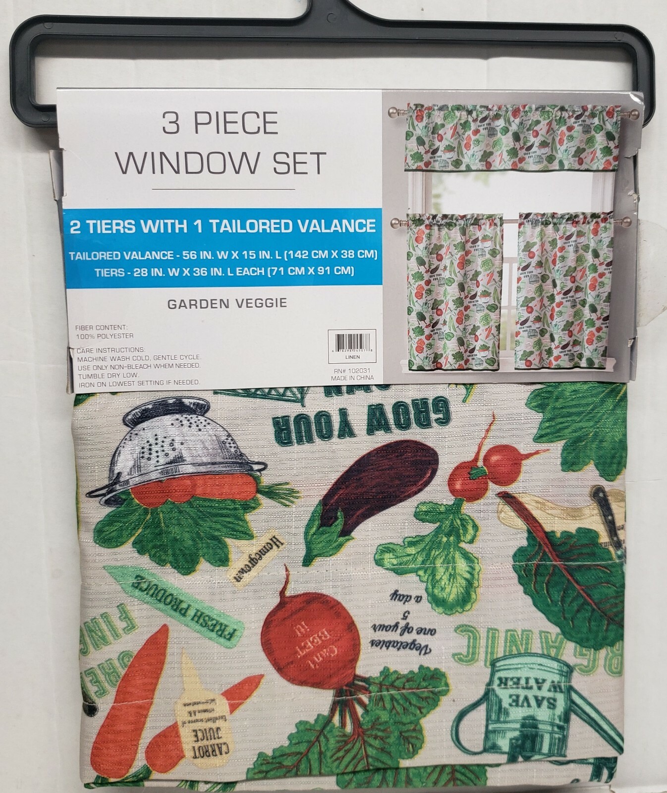 3 pc Curtains Set: 2 Tiers (27″ x 36″) & Valance (56 “x 15”) GARDEN VEGGIES, RH