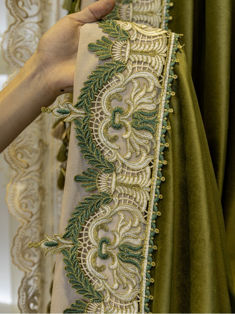 Custom High-grade olive green thickened shading velvet cloth curtain drape C1836