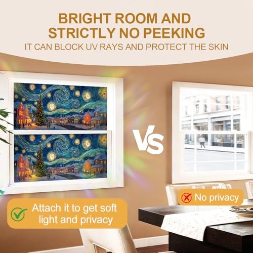 Decorative Window Film Swirling Night Winter Village, 39.37×17.32 Colorful1182