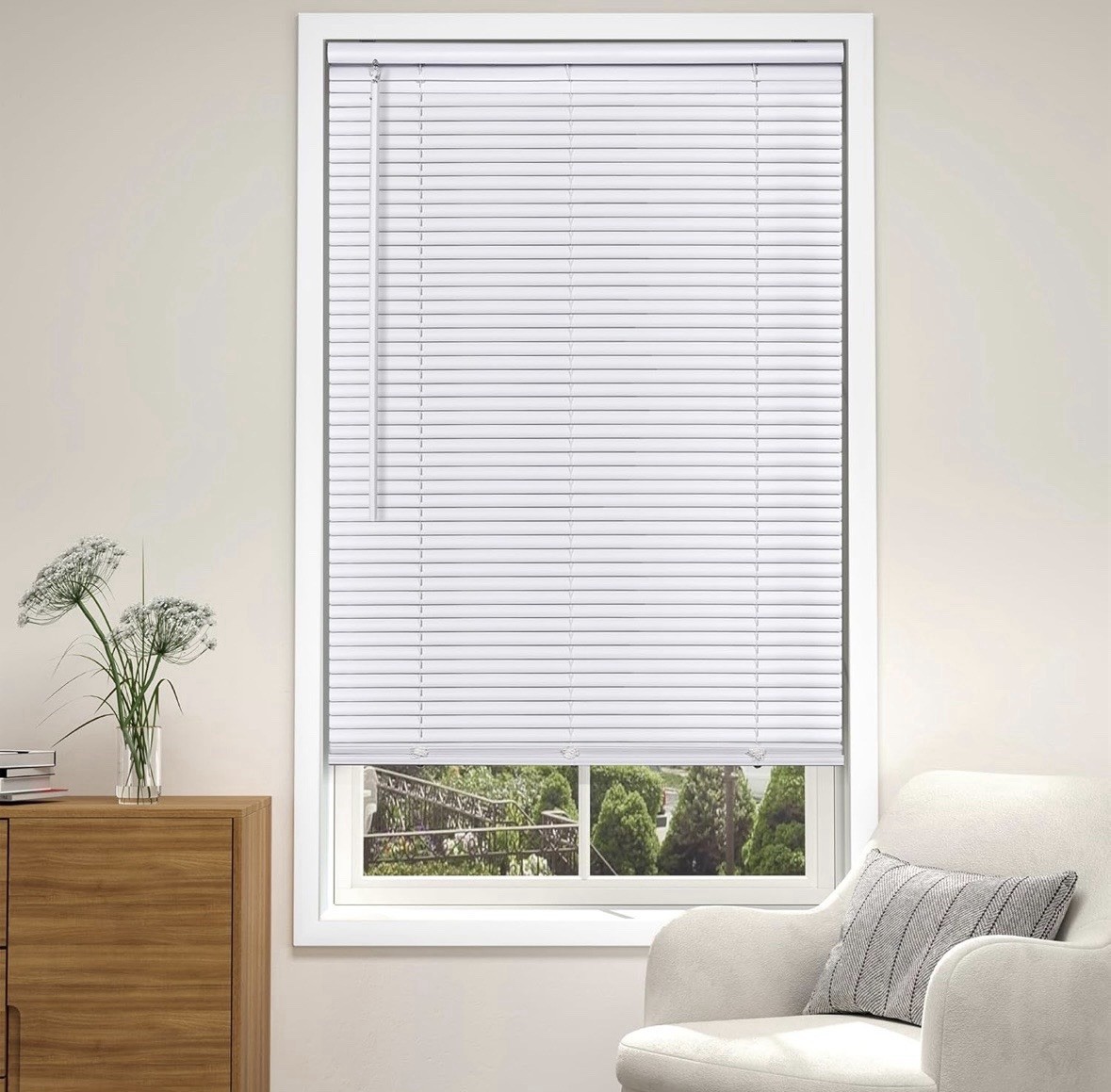 LazBlinds Cordless White 1″ Room Darkening Vinyl Mini Blinds, 28″ W X 64″