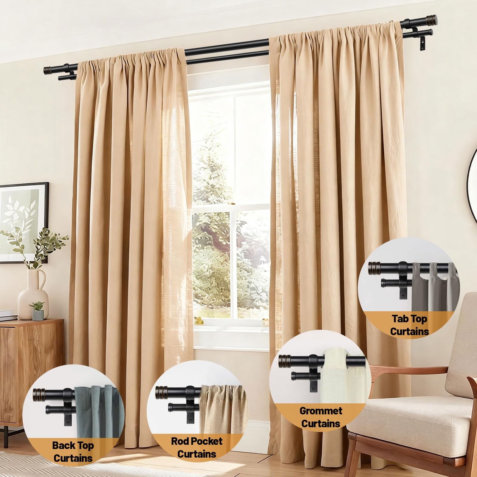 TONIAL1 Inch Double Curtain Rods 140 to 195 Inches, Heavy Duty Decorative Lon…
