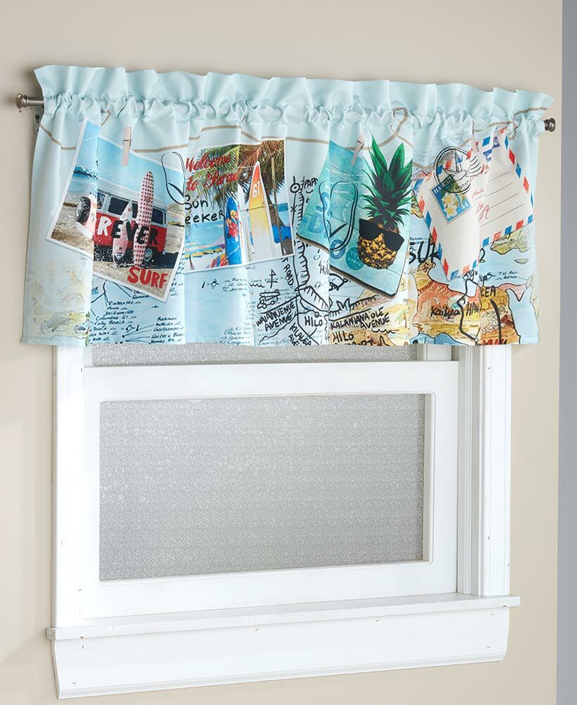 Tropical Paradise Palm Trees Window Valance Coastal Surf Board Pineapple Valance