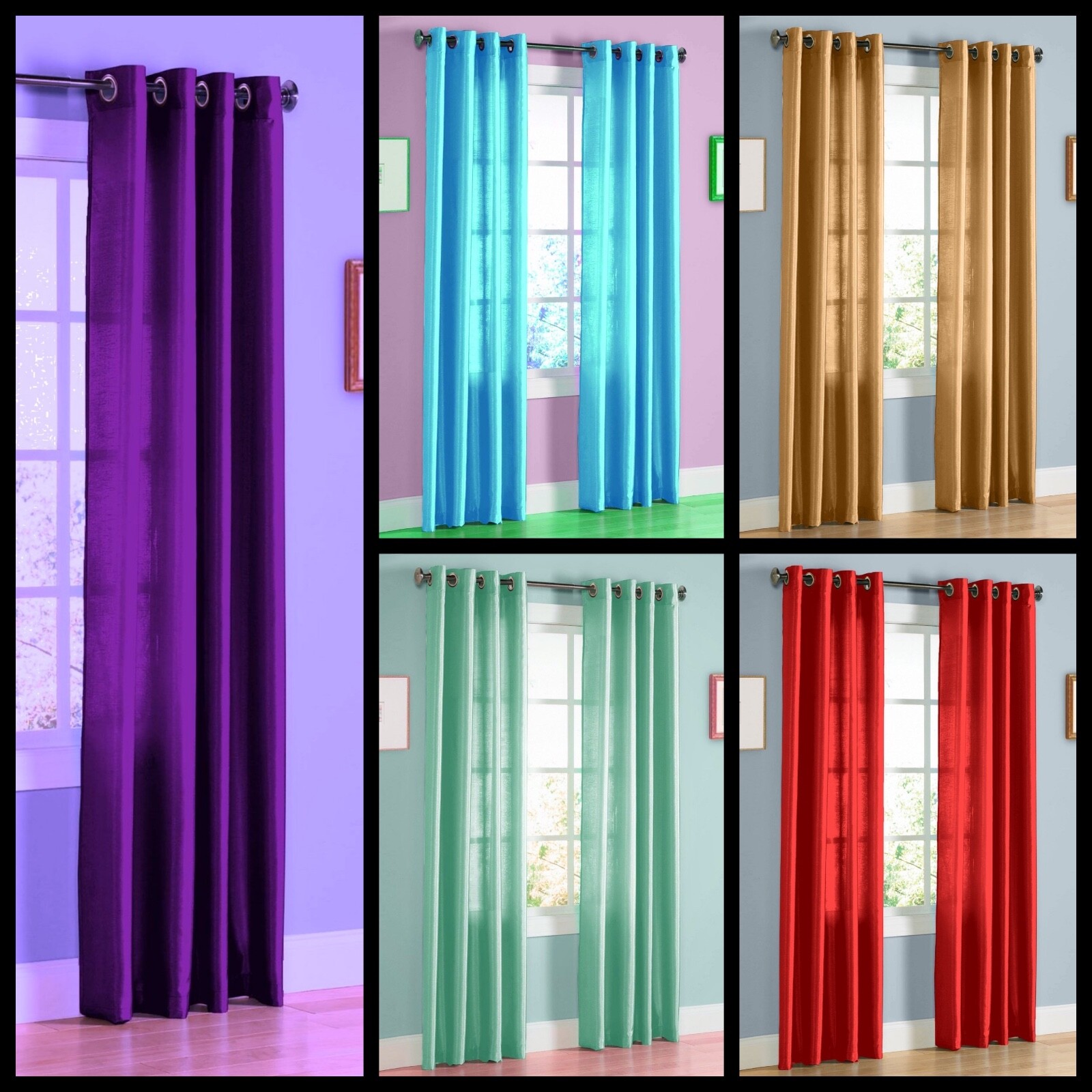 2 PANELS MIRA GROMMET FAUX SILK WINDOW CURTAINS DRAPE SEMI SHEER 55″ WIDTH