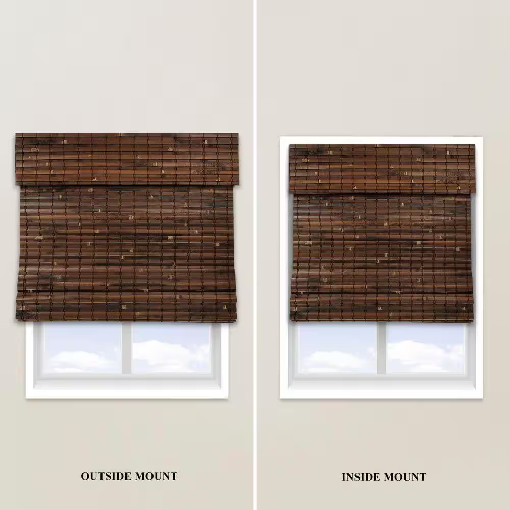 Natural Woven Light Filtering Cordless Bamboo Roman Shades for Windows, 44 In. W