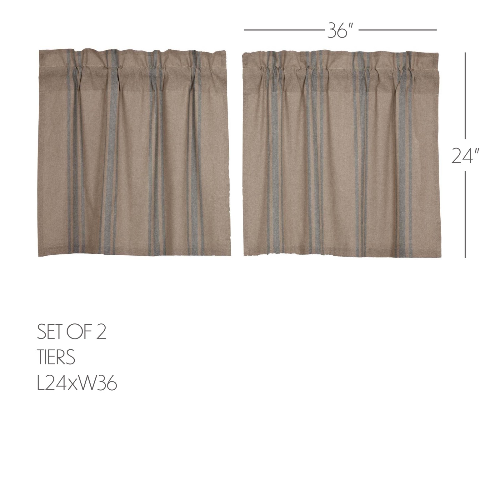 VHC Brands Farmhouse 24″x36″ Tier Pair Blue Rod Pocket Kitchen Window Curtains