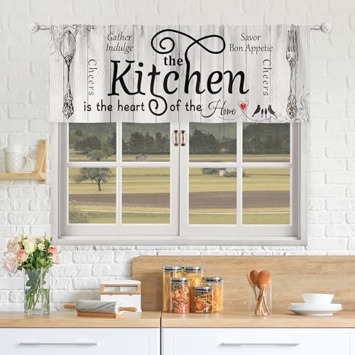 Farmhouse Kitchen Valances Curtains Rustic 52″W x 18″L (Pack of 1) A-white