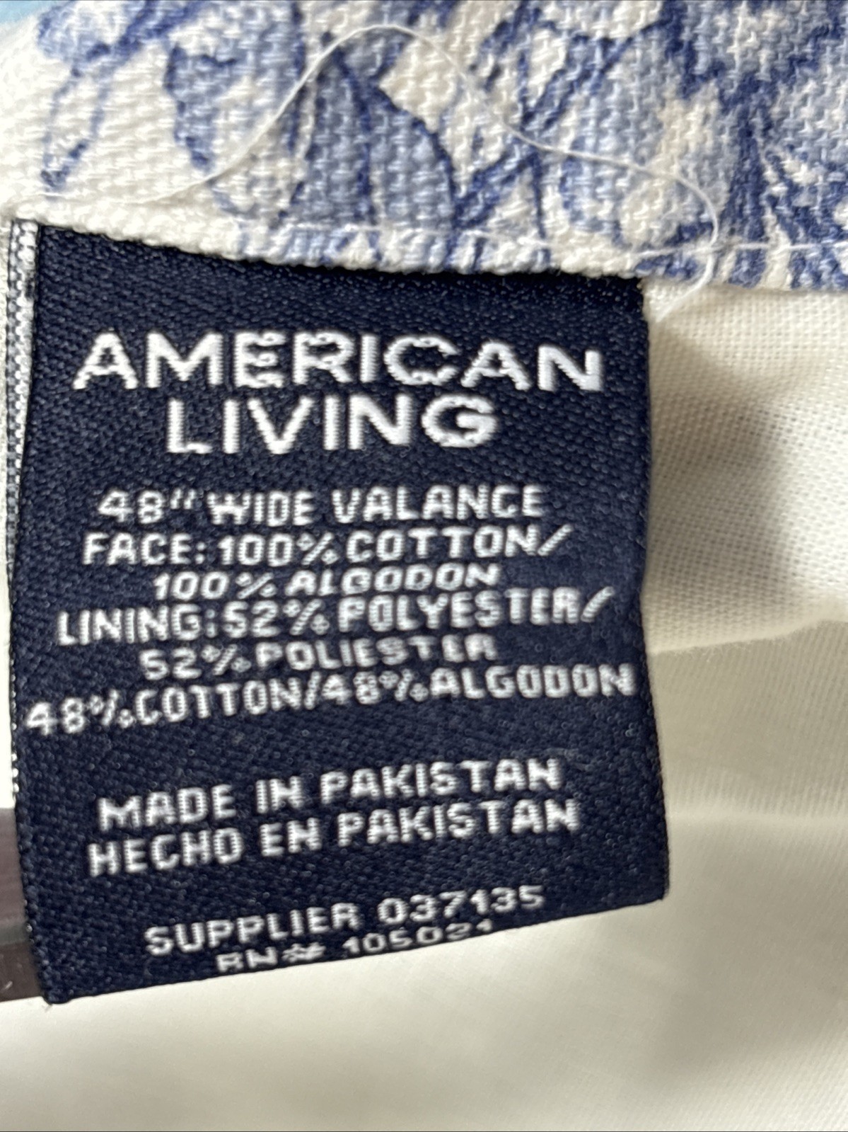 American Living Valance Blue & White Plaid FLORAL w/Button Detail 48”x 18” (#2)