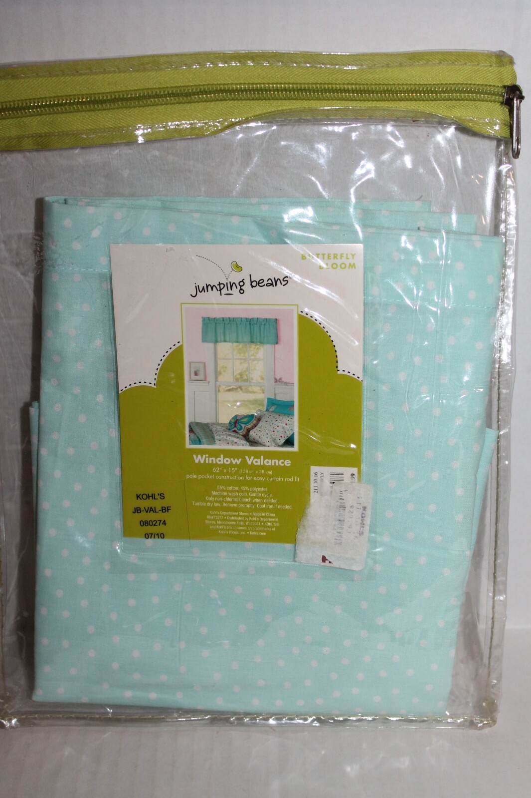 Jumping Beans Butterfly Bloom Aqua Blue Polka Dot Window Valance Kid’s Room EUC