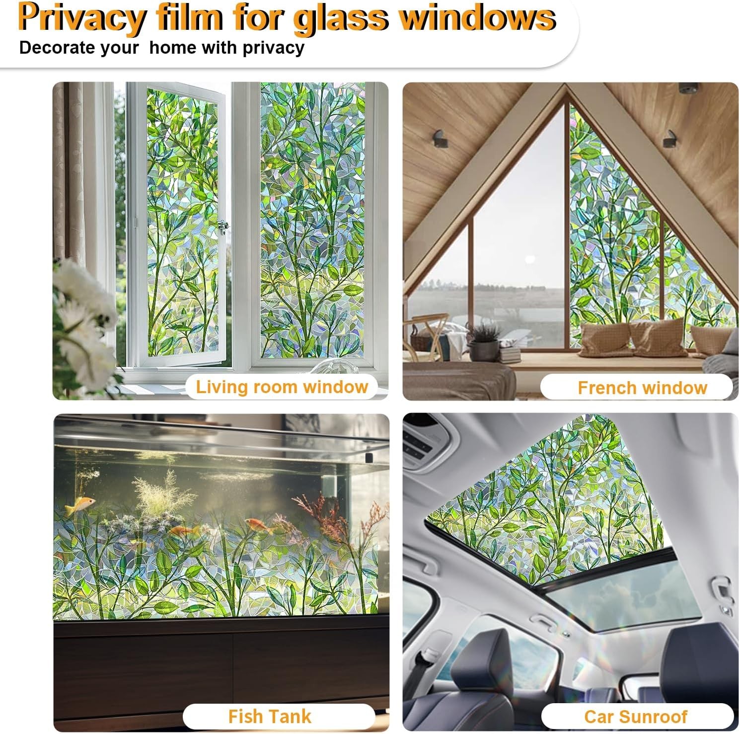 Window Privacy Film Stain Glass 17.5 x 78.7 in, Leaf Rainbow