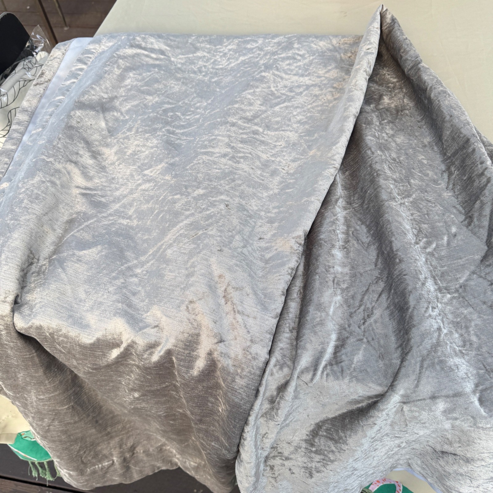 West Elm Curtain Panel 48×96 Silver Gray Crushed Velvet Rod Pocket Back Tab