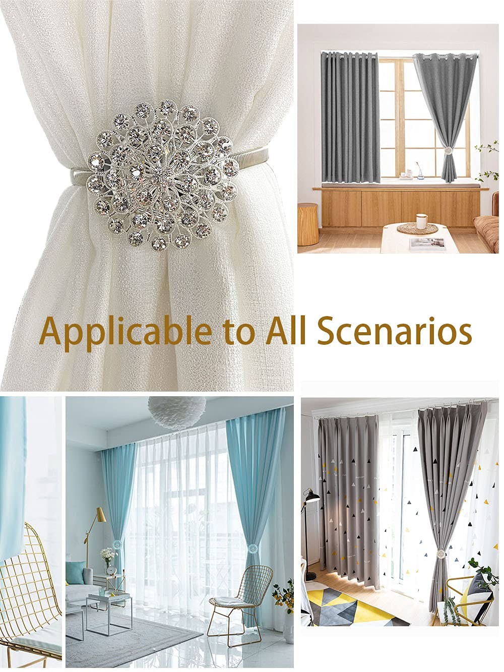 Magnetic Curtain Tiebacks, 2 Pack Crystal Flower Clips for Home Decor