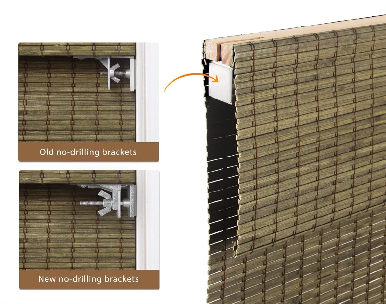 LazBlinds No Tools No Drill Bamboo Roman Shade Roll Up 30”x64” Driftwood