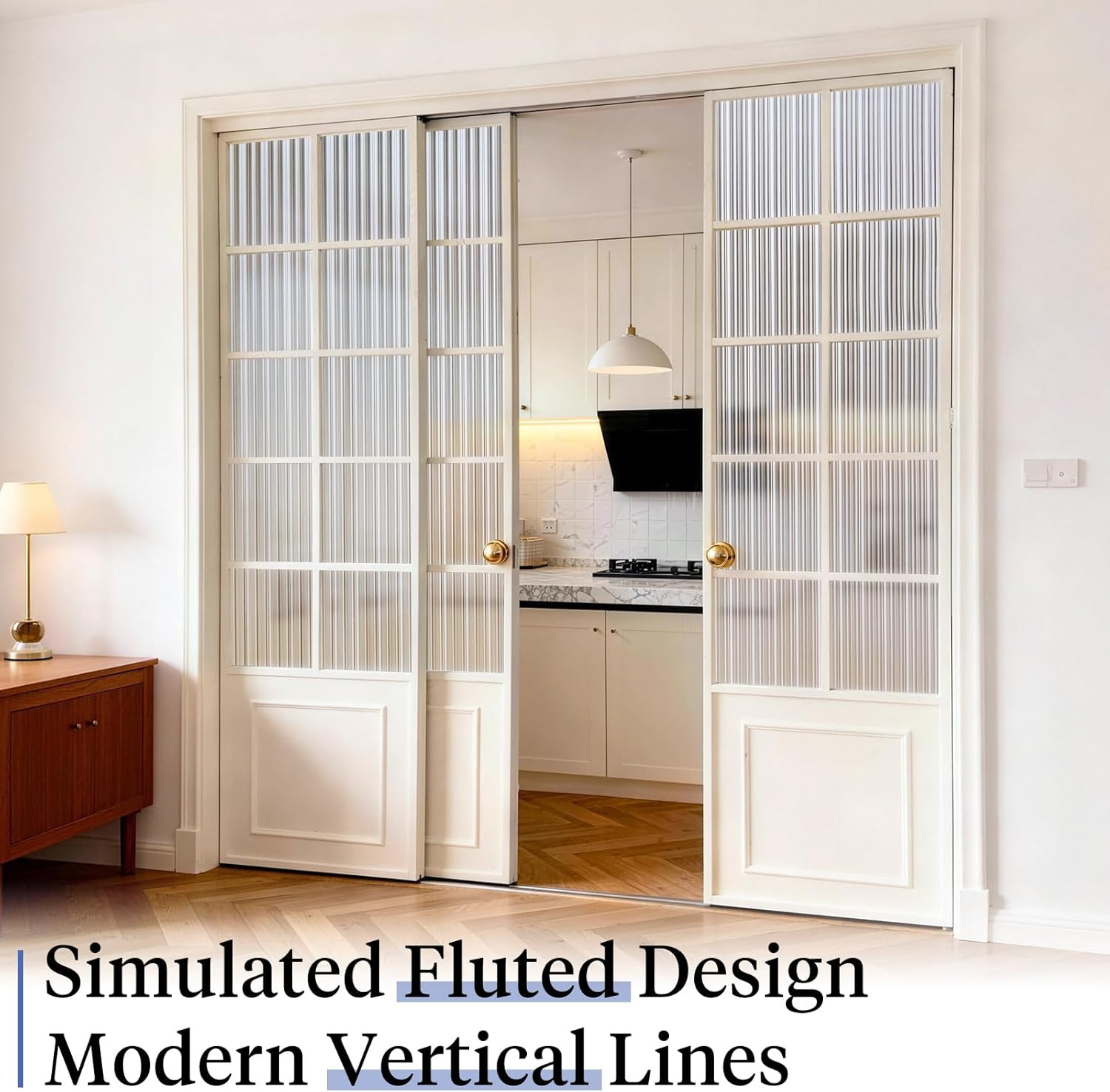 Haton Reeded Glass Window Privacy Film, Static Cling Non-Adhesive Frosted Film,
