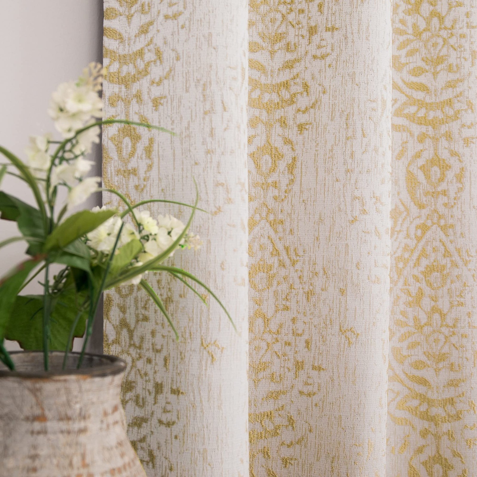 Mrs.Naturall Light Gold Curtains 63″ Length Living Room 2 Panels Grommet