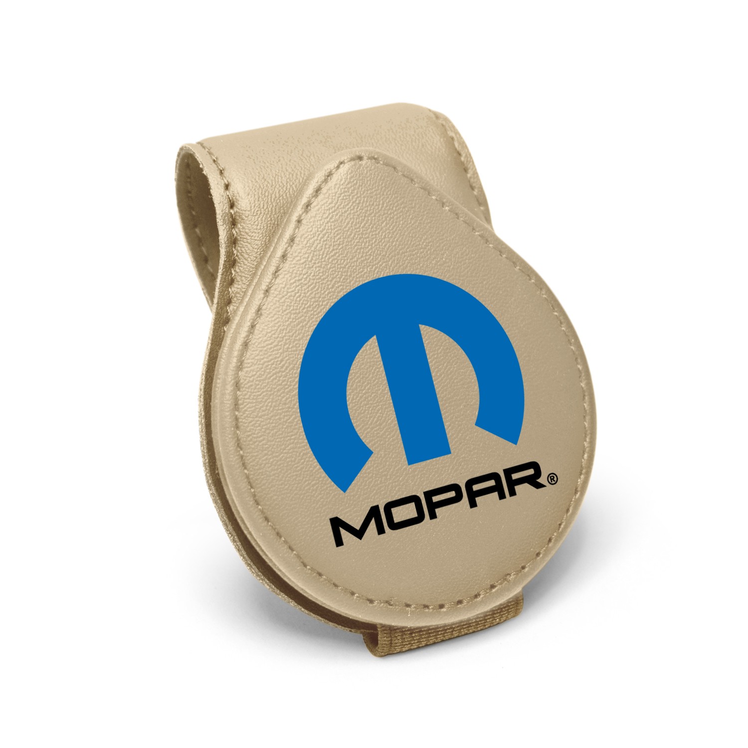 Mopar Logo Beige Leather Magnetic Sunglass Holder Sun Visor Clip