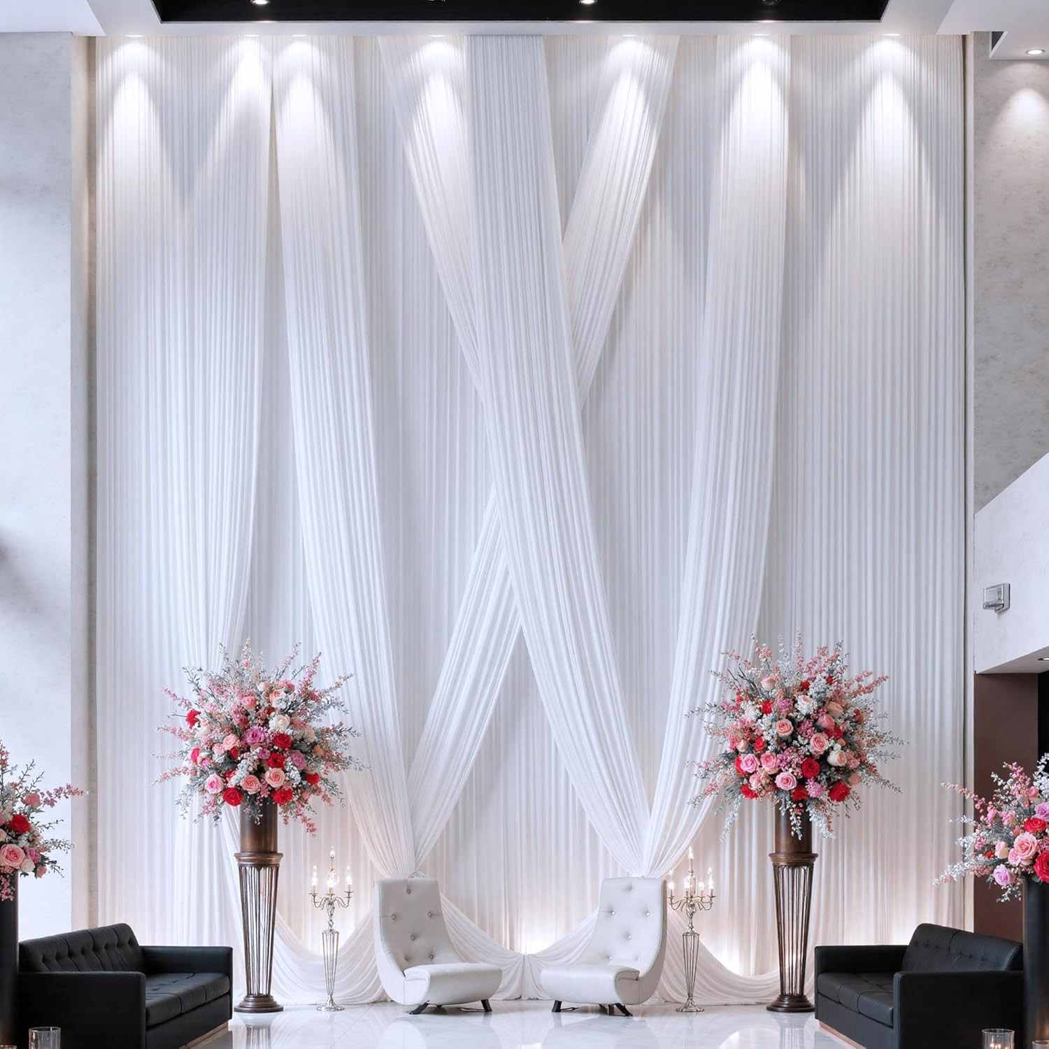 20×20 Ft White Ceiling Drapes – Wrinkle-Free Polyester for Events & Parties