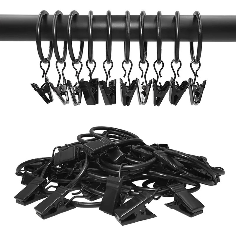 20PCS Curtain Rings with Clips Metal Drapery Hooks for 1in Curtain Rods