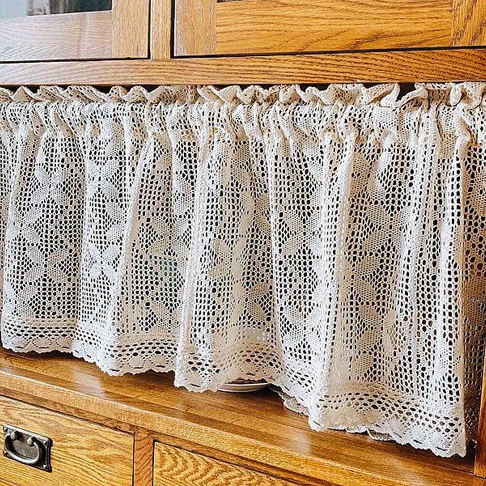 Vintage Hand Crochet Lace Short Curtain Kitchen Sheer Voile Valance Cafe Drapes
