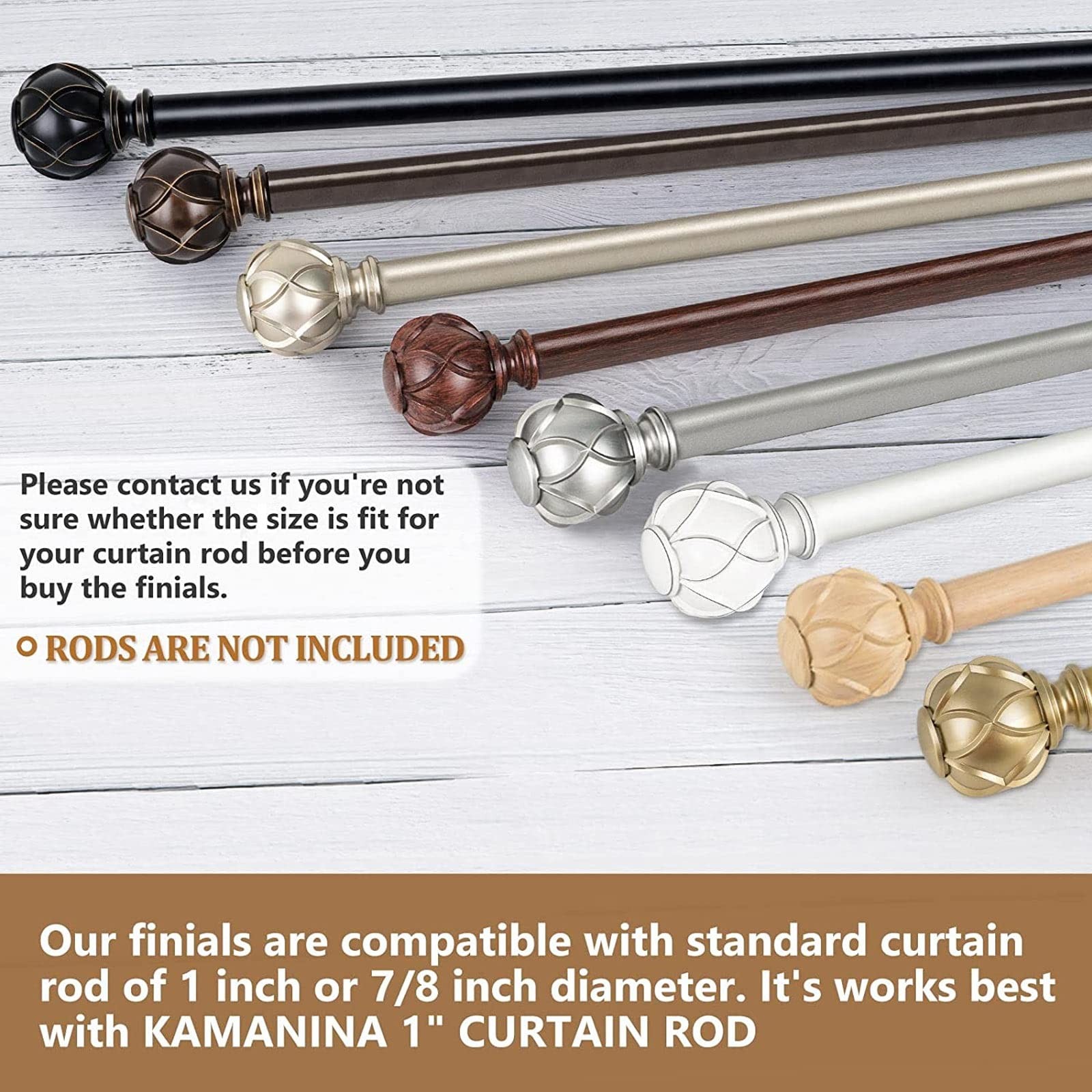 KAMANINA Netted Texture Replacement Finials for 1 or 7/8 Inch Curtain rods, M6 S