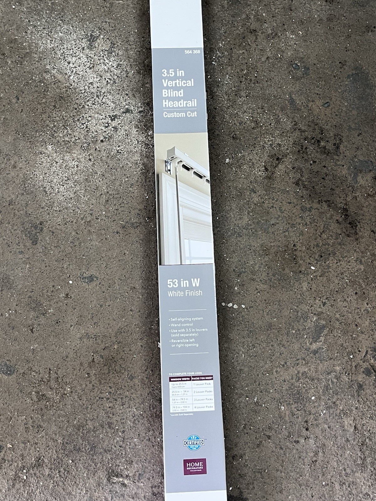 Custom Cut Vertical Blind Headrail 45.5 inch White Wand Control**New**