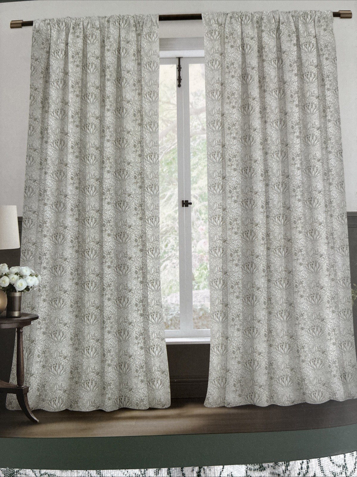 New Morris & Co Artichoke Green 2 x 37″ x 84″ Ivory Room Darkening Curtains