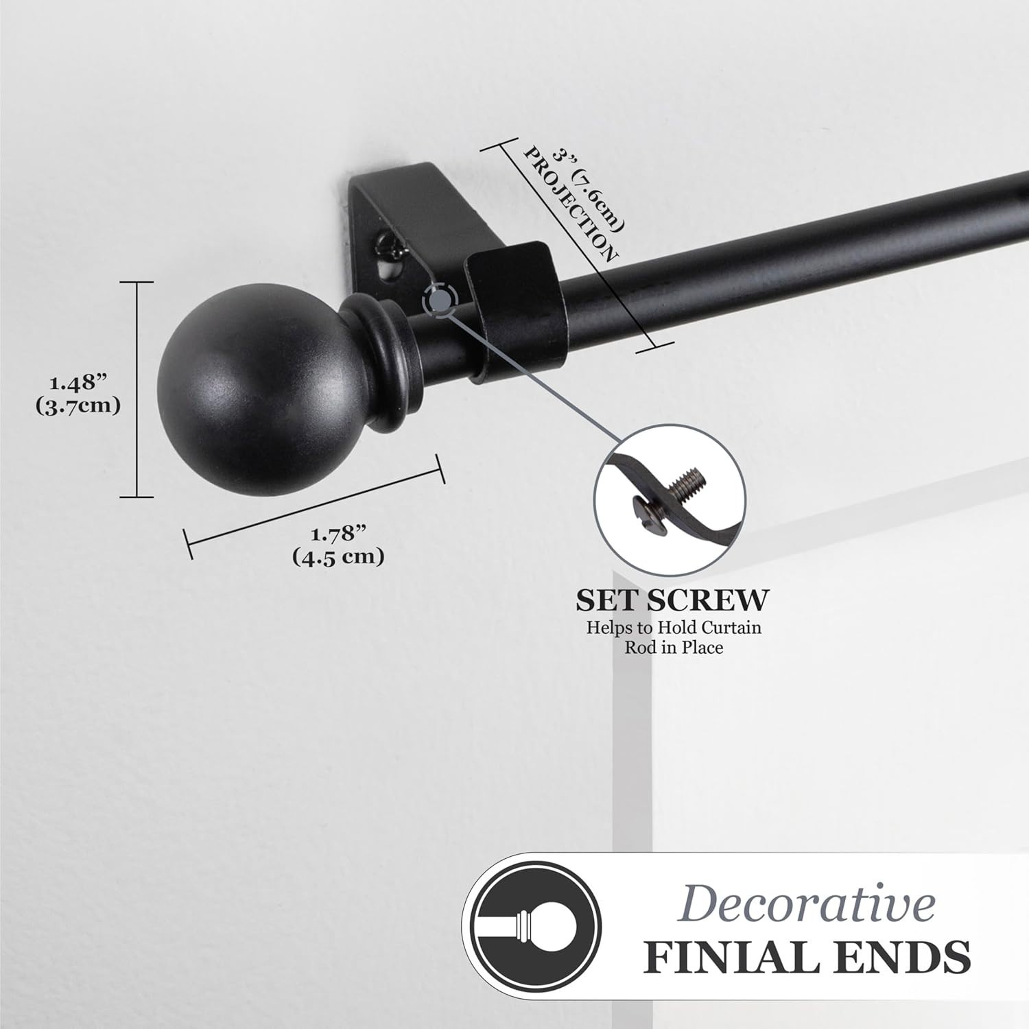 Chelsea Ball End Curtain Rod – Adjustable 48 to 86 Inches, Ideal for Home Decor