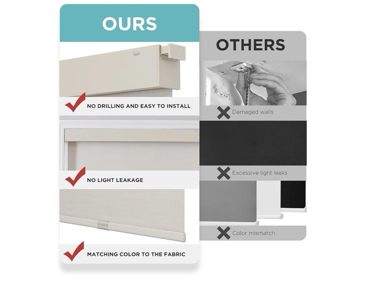 Joydeco No Drill Blackout Shades Free-Stop Cordless Roller Shade Beige 35”Wx75”H
