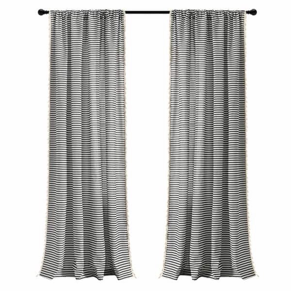 Boho Coastal Horizontal Ticking Stripe Tassel 52″W x 84″L (Pack of 2) Black