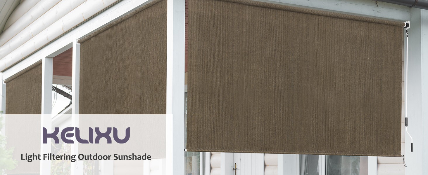 Patio Shades Roll Up Outdoor Blind, 10′ W x 8′ H Cordless Sun Shade Screen with