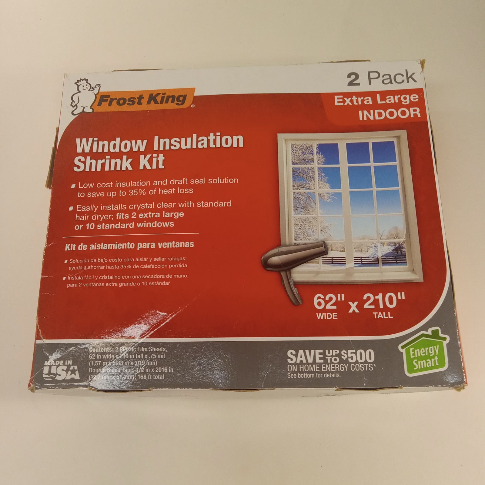 Frost King 62 in. x 210 in. Extra-Large Shrink Window Film Insulation – 2 Pack