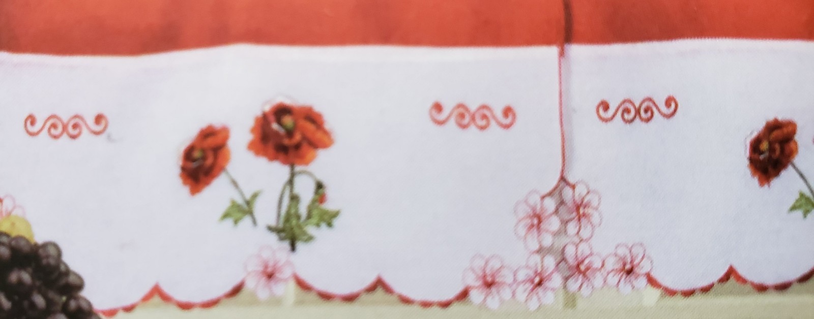 3pc. Embroidery Curtains Set: 2 Tiers & Swag(58″x36″) RED FLOWERS,DHALIA, Editex