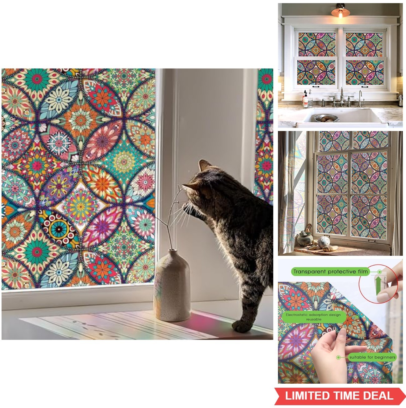 Stained Glass Window Film Privacy Decorative Static Cling Non-Adhesive Frosted